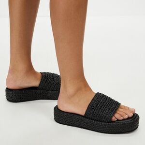 Women's Tony Bianco Platform Capri Jute Black Woven Slide‎ Sandals 7